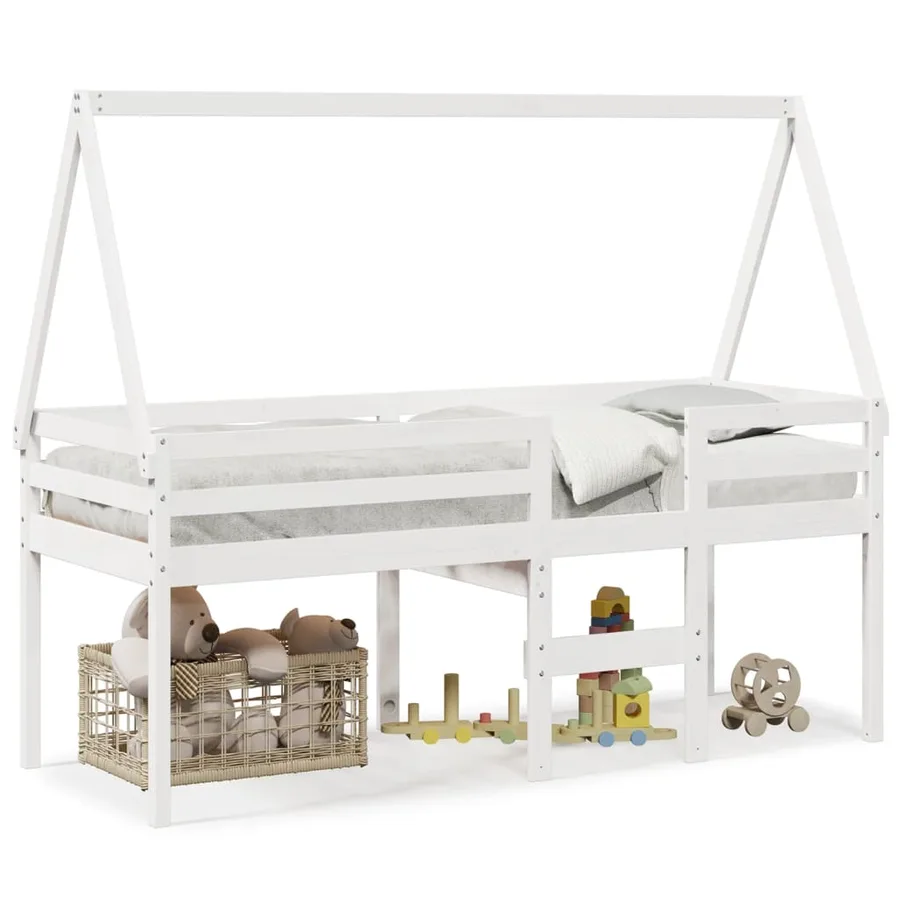 Lit haut sans matelas blanc 90x190 cm bois de pin massif - 2