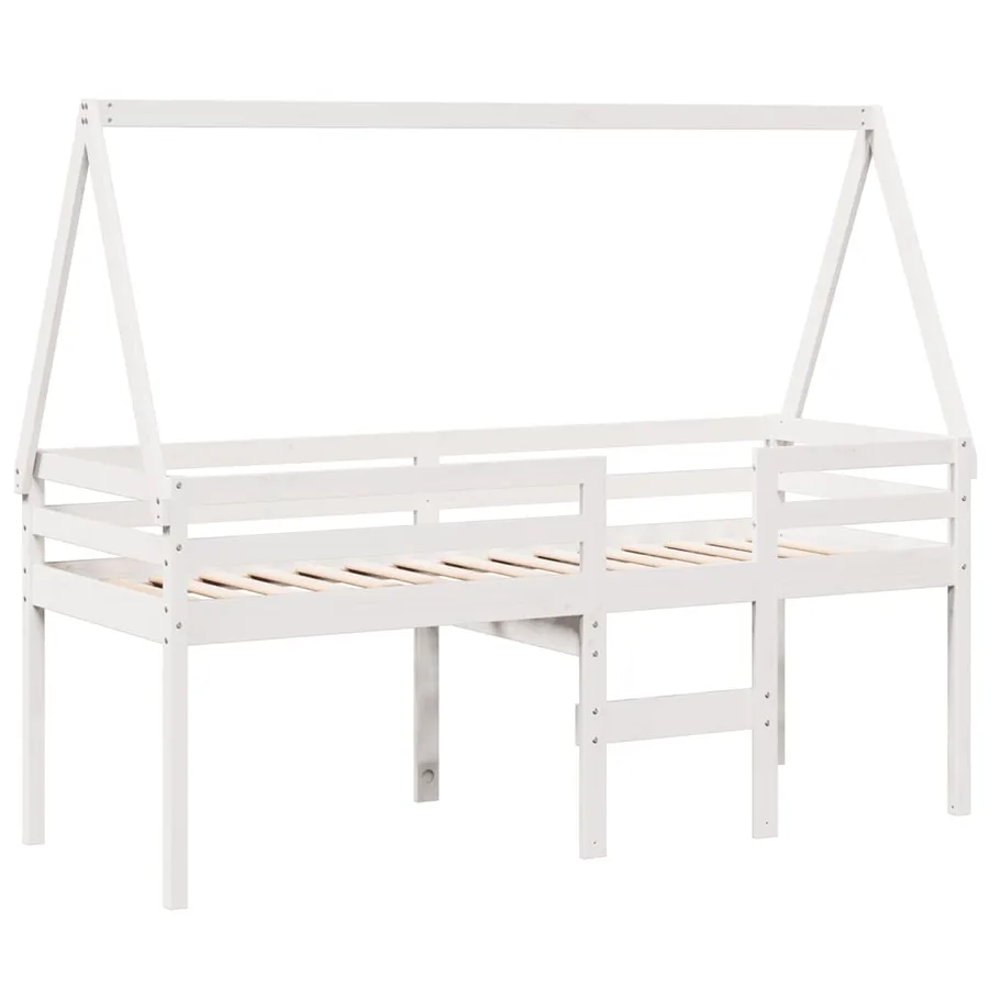 Lit haut sans matelas blanc 90x190 cm bois de pin massif - 3