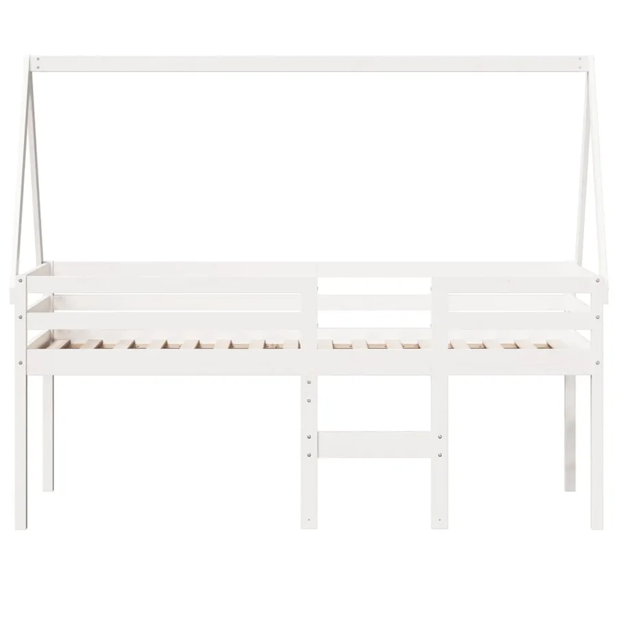 Lit haut sans matelas blanc 90x190 cm bois de pin massif - 4