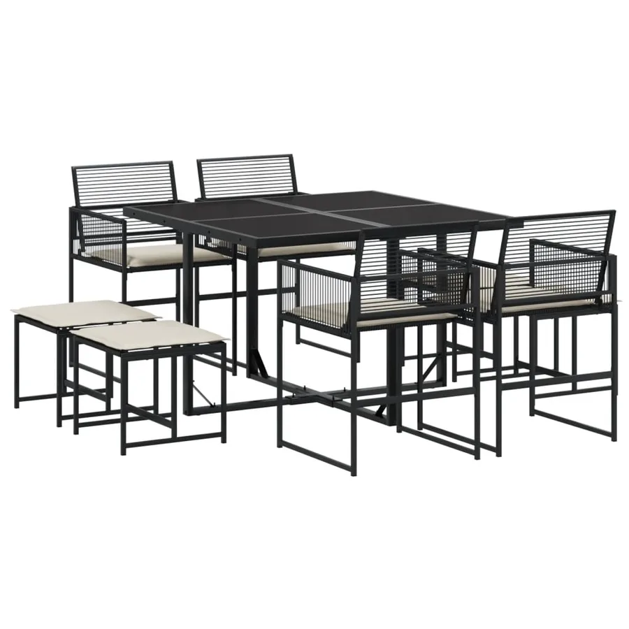 Ensemble à manger de jardin 9pcs coussins noir résine tressée - 2