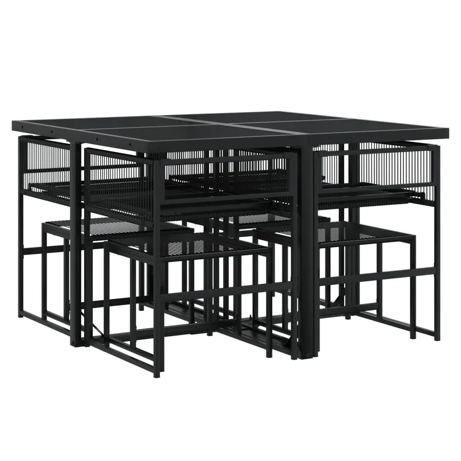 Ensemble à manger de jardin 9pcs coussins noir résine tressée - 3