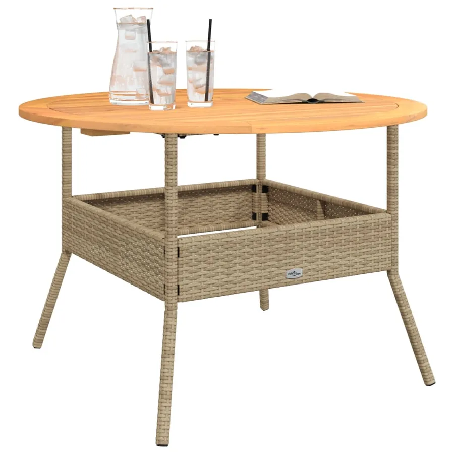 Table de jardin et dessus en bois d'acacia beige résine tressée - 4