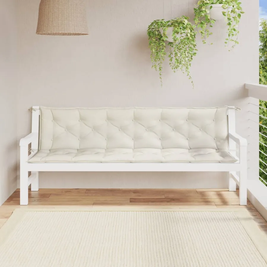 Coussins de banc de jardin lot de 2 crème mélangé tissu - 3