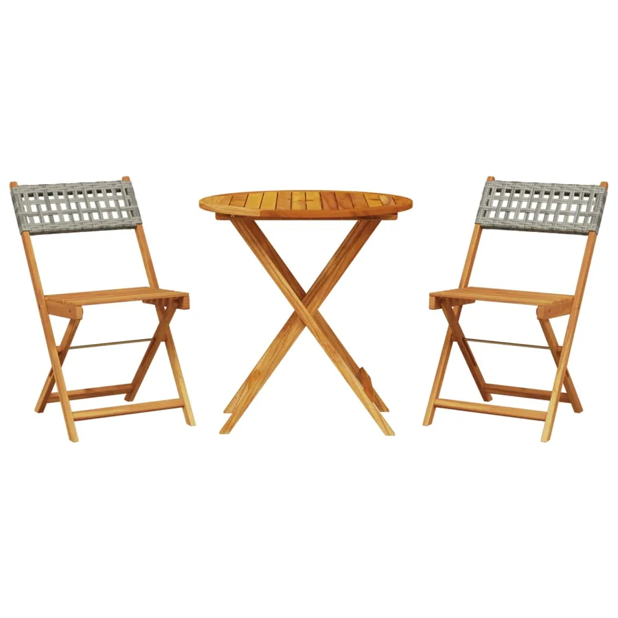Ensemble de bistro 3 pcs gris résine tressée et bois massif - 2