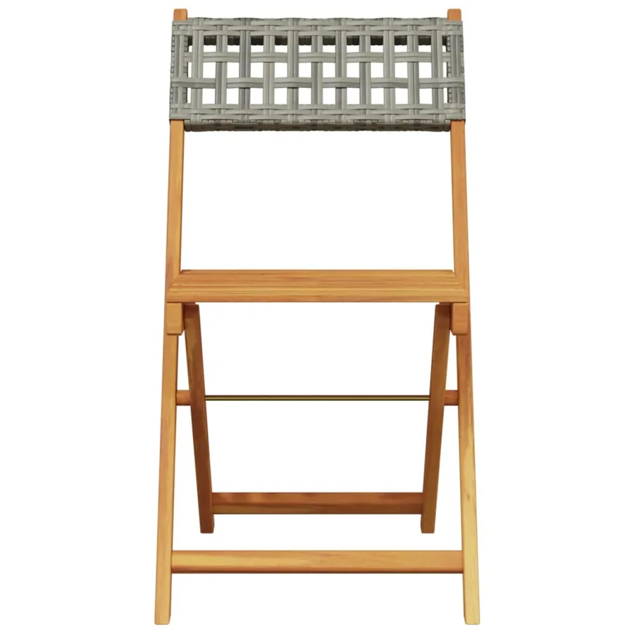 Ensemble de bistro 3 pcs gris résine tressée et bois massif - 4