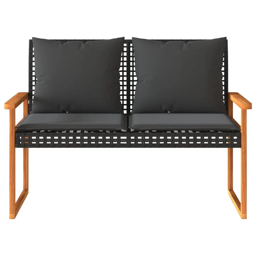 Banc de jardin avec coussin noir résine tressée et acacia - 4