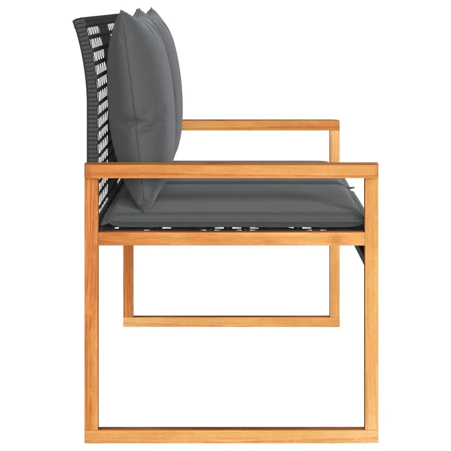 Banc de jardin avec coussin noir résine tressée et acacia - 5