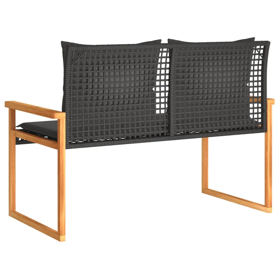 Banc de jardin avec coussin noir résine tressée et acacia - 6