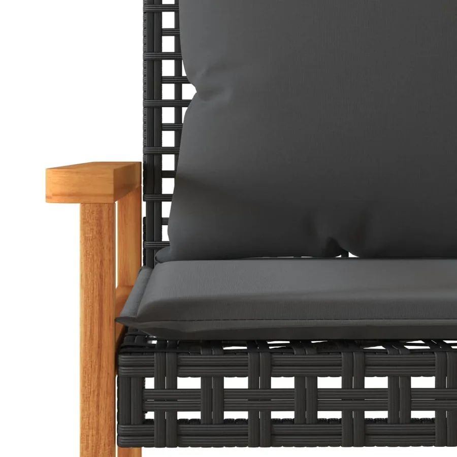 Banc de jardin avec coussin noir résine tressée et acacia - 7