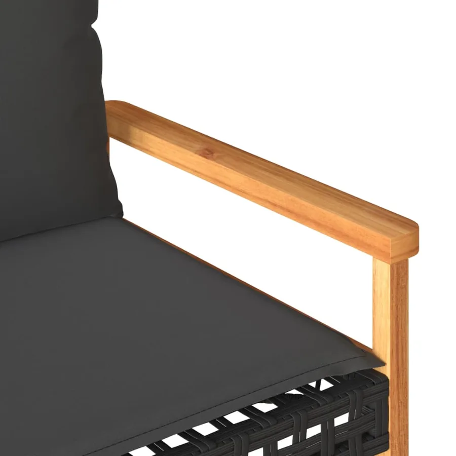Banc de jardin avec coussin noir résine tressée et acacia - 8