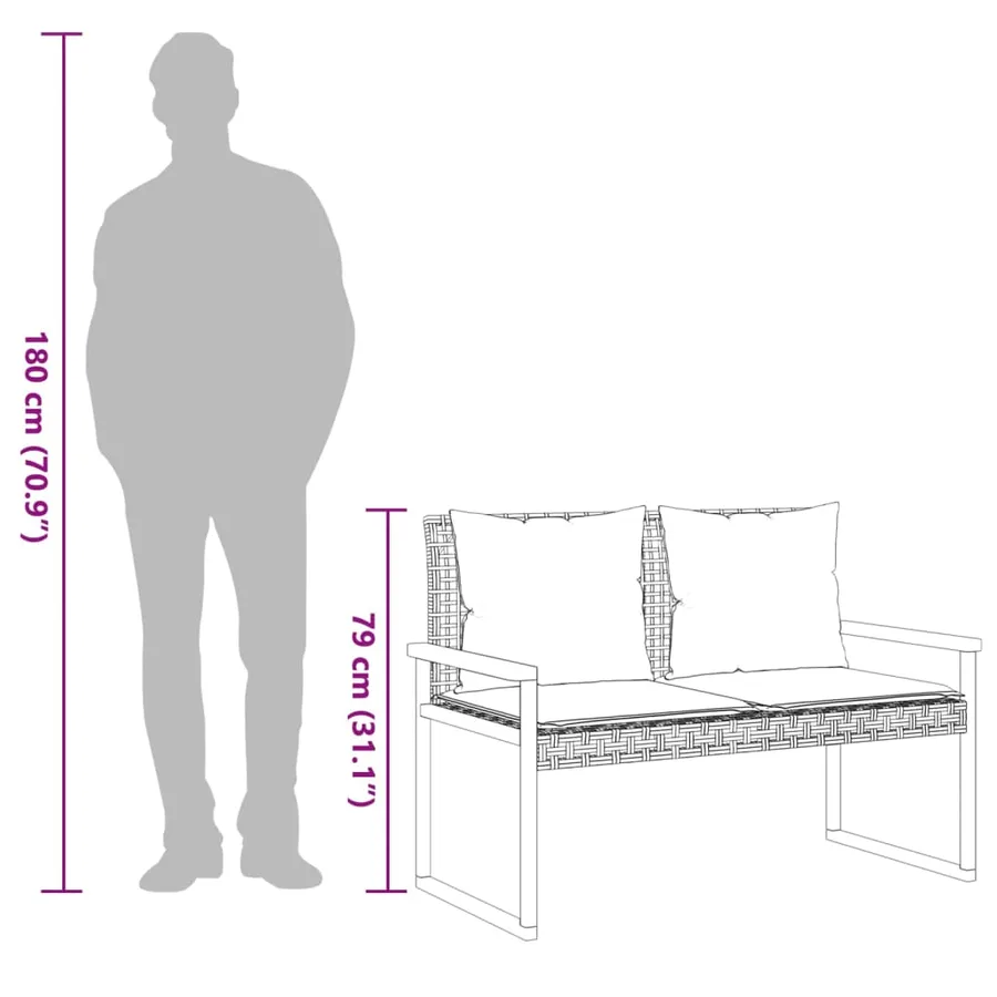 Banc de jardin avec coussin noir résine tressée et acacia - 9