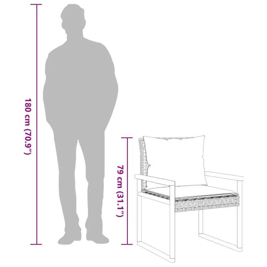 Ensemble de bistro 3 pcs et coussins noir résine tressée acacia - 10