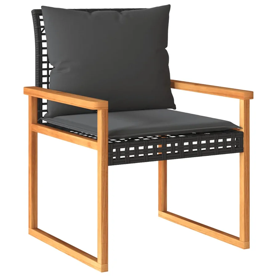 Ensemble de bistro 3 pcs et coussins noir résine tressée acacia - 4