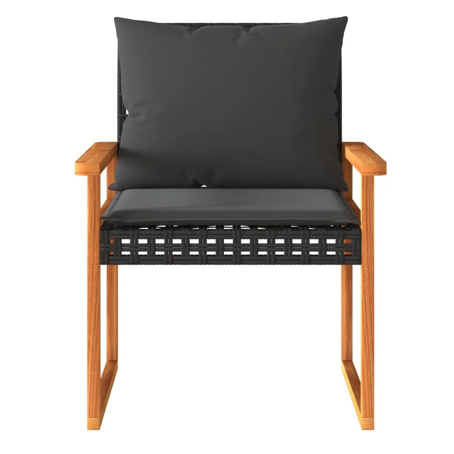 Ensemble de bistro 3 pcs et coussins noir résine tressée acacia - 5