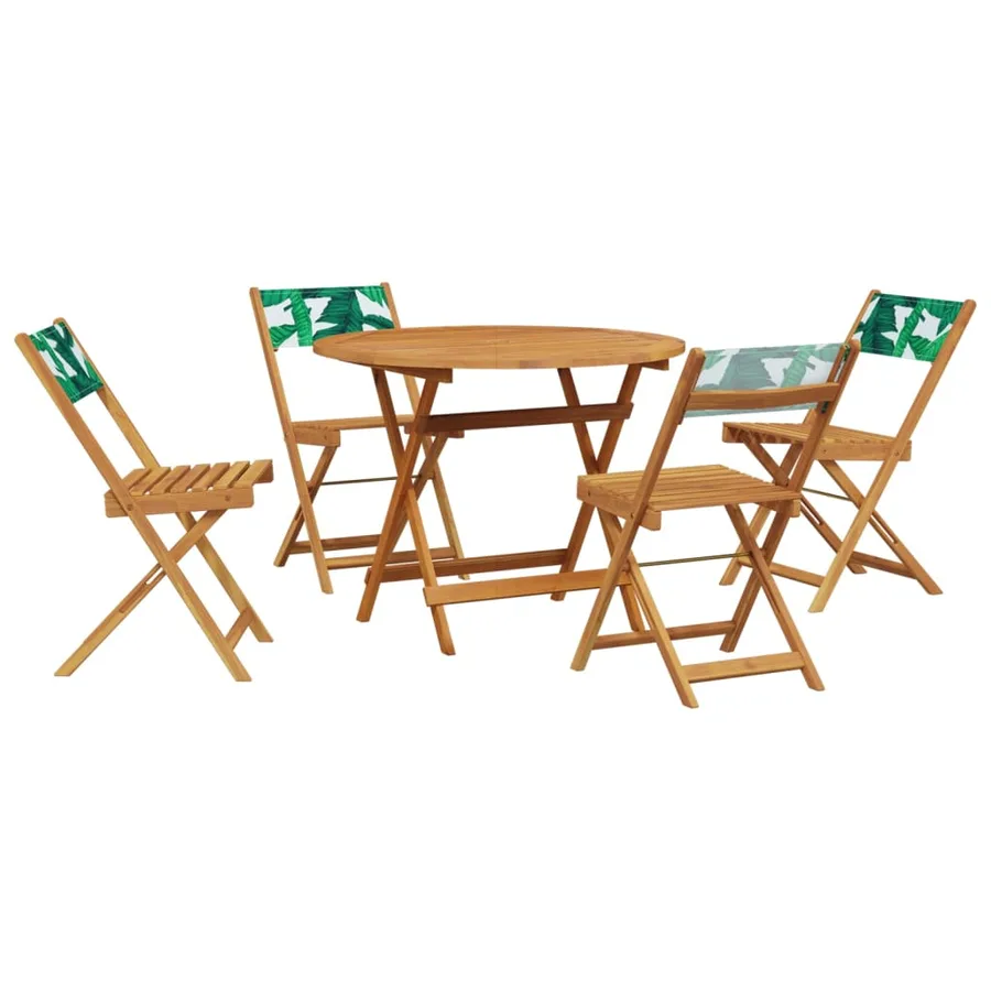 Ensemble à manger de jardin 5 pcs motif de feuilles tissu bois - 2
