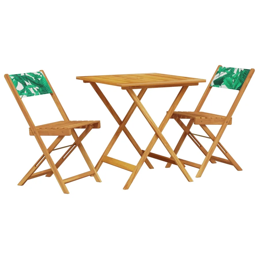 Ensemble de bistro 3 pcs motif de feuilles tissu et bois massif - 2