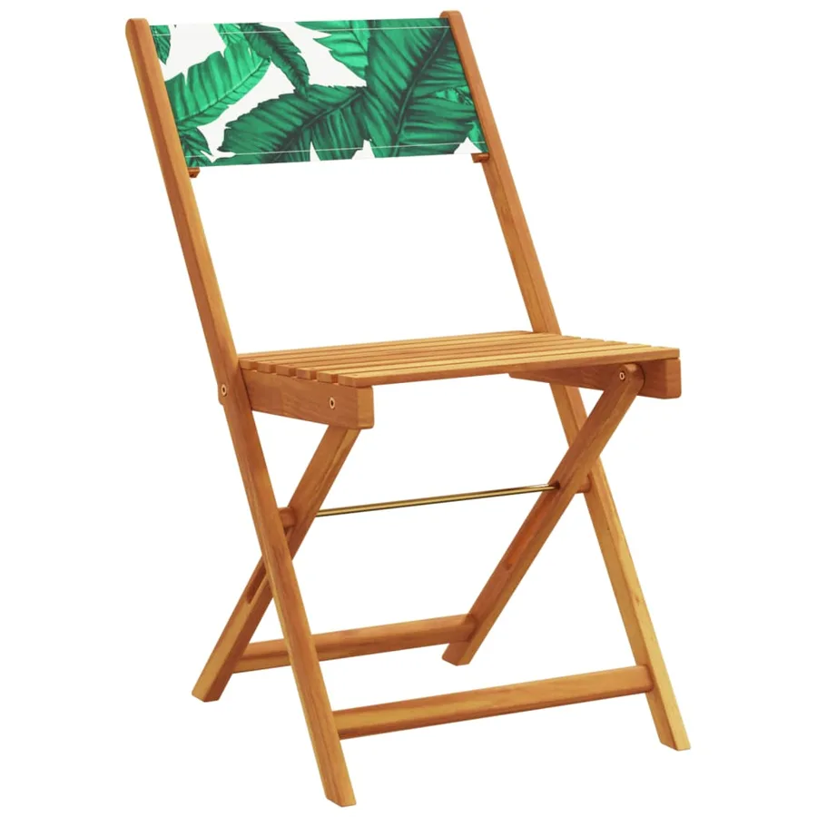 Ensemble de bistro 3 pcs motif de feuilles tissu et bois massif - 5