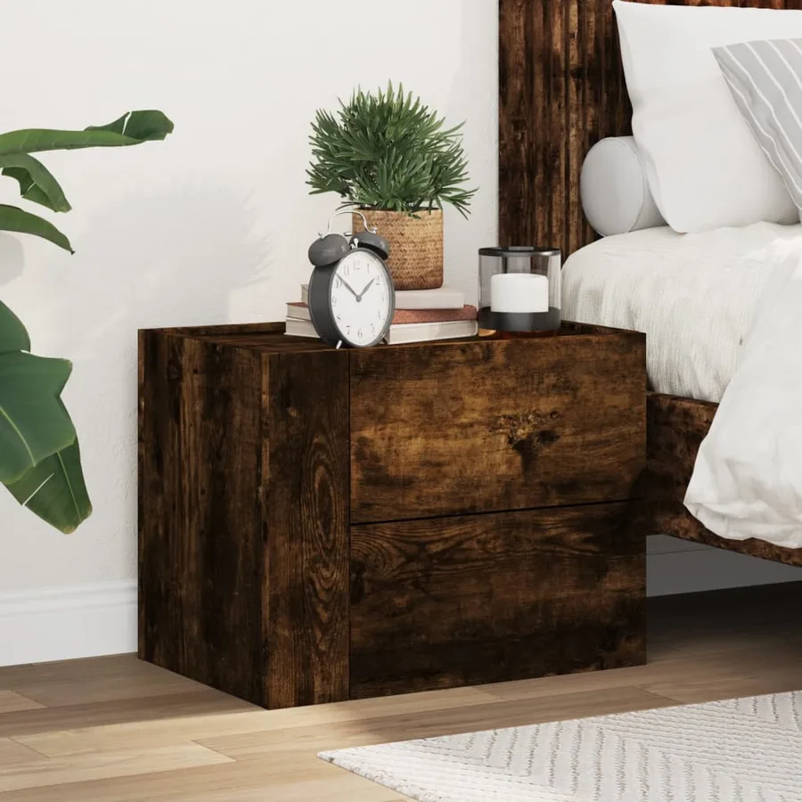 Table de chevet murale chêne fumé 45x30x35 cm - 3