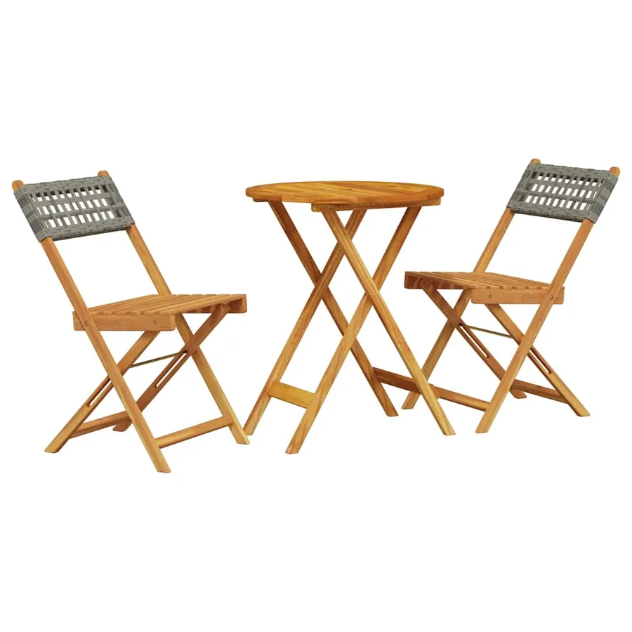 Ensemble de bistro 3 pcs gris résine tressée et bois massif - 2
