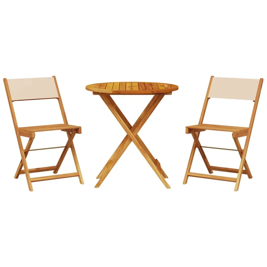 Ensemble de bistro 3 pcs beige tissu et bois massif - 2