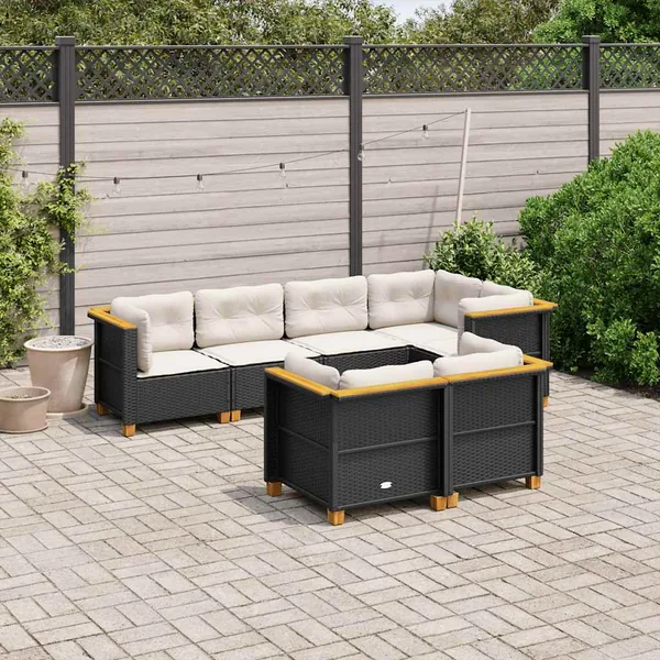 Salon de jardin 7 pcs avec coussins noir résine tressée 63,5 x 63,5 x 62 cm - 68,0 kg