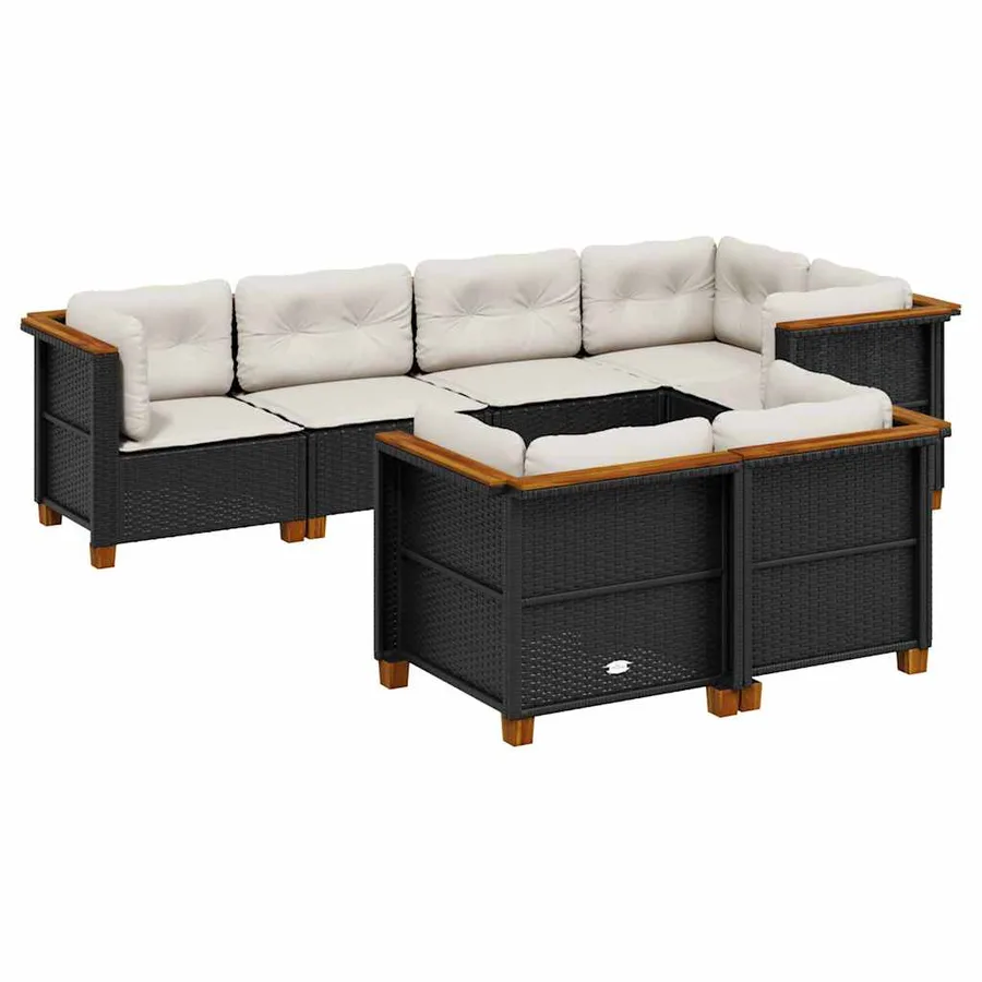 Salon de jardin 7 pcs avec coussins noir résine tressée 63,5 x 63,5 x 62 cm - 68,0 kg - 2