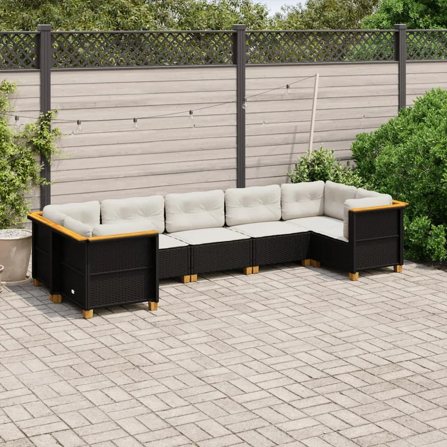 Salon de jardin 7 pcs avec coussins noir résine tressée 63,5 x 63,5 x 62 cm - 66,8 kg