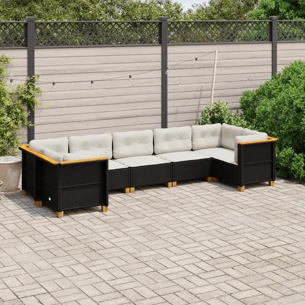 Salon de jardin 7 pcs avec coussins noir résine tressée 63,5 x 63,5 x 62 cm - 66,8 kg