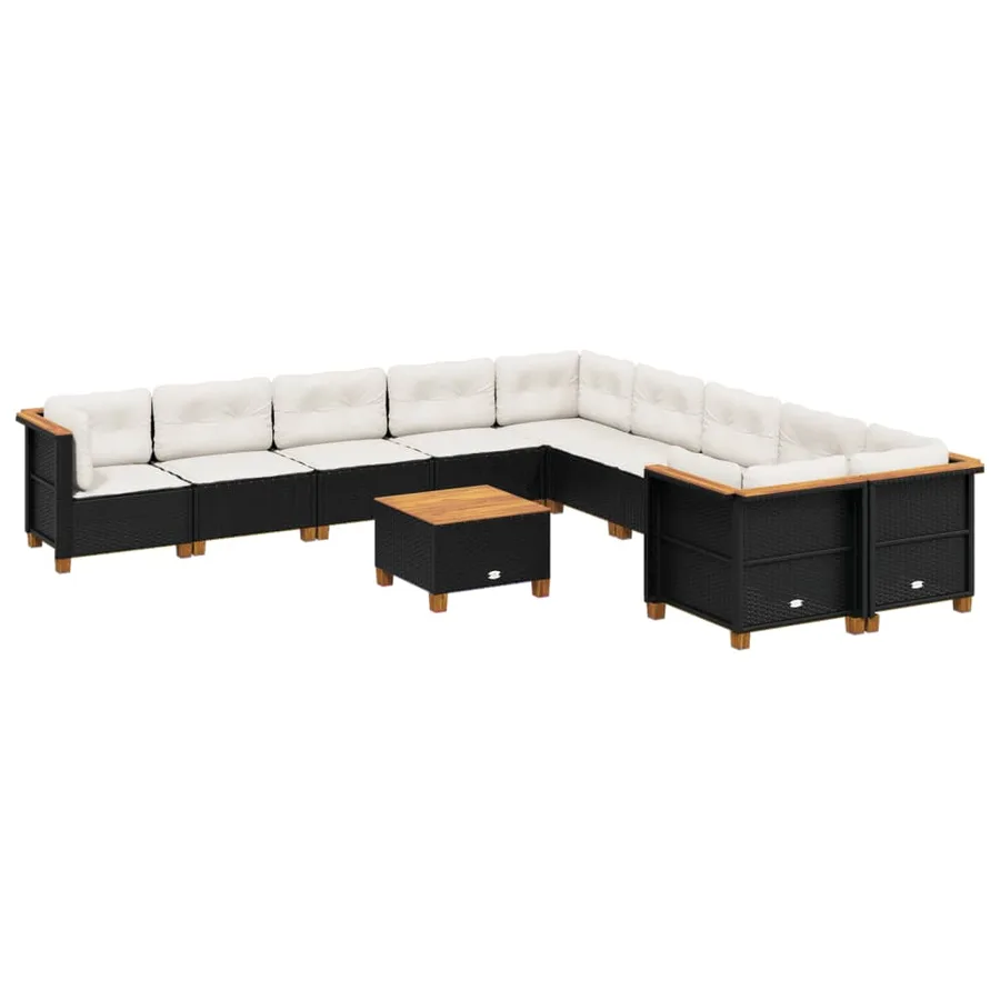 Salon de jardin 11 pcs avec coussins noir résine tressée - 2