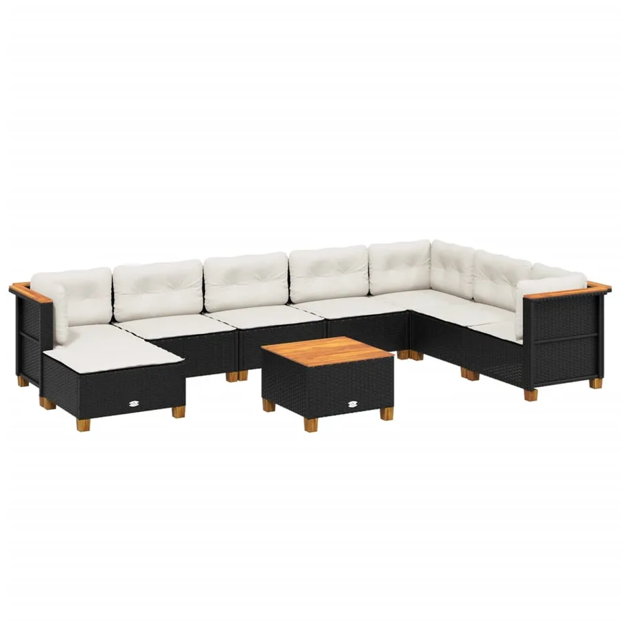 Salon de jardin 9 pcs avec coussins noir résine tressée - 2