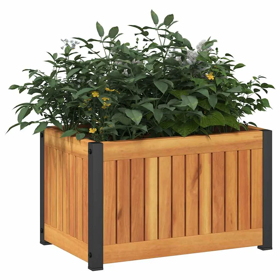 Jardinière 45x30x27,5 cm bois massif d'acacia et acier - 3