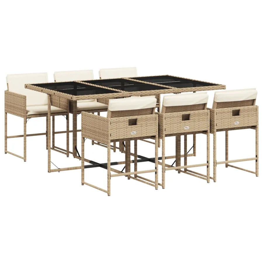 Ensemble à manger de jardin et coussins 7 pcs beige poly rotin - 2
