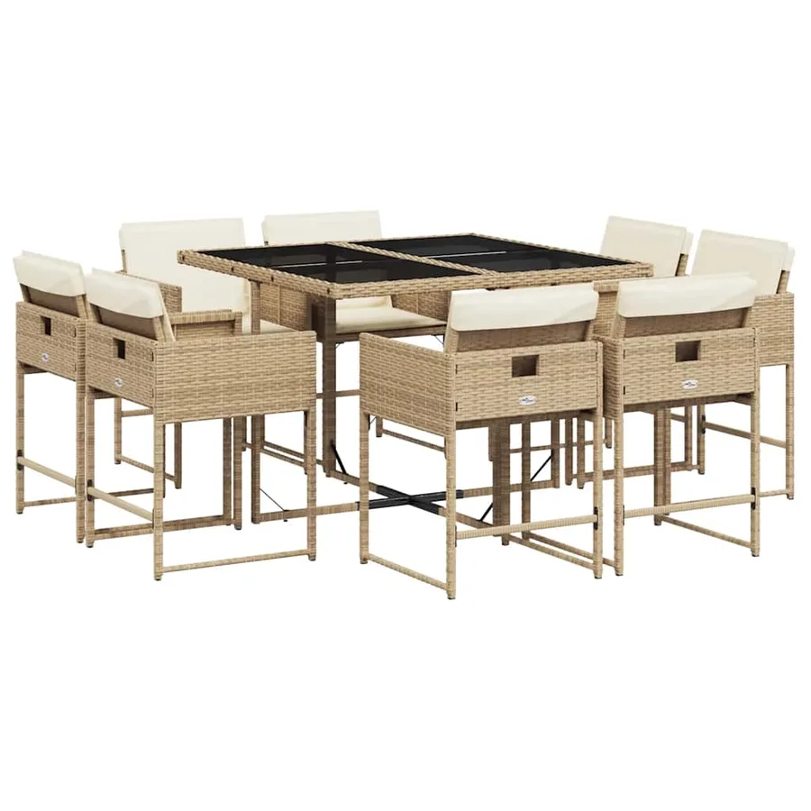 Ensemble à manger de jardin et coussins 9 pcs beige Poly rotin - 2
