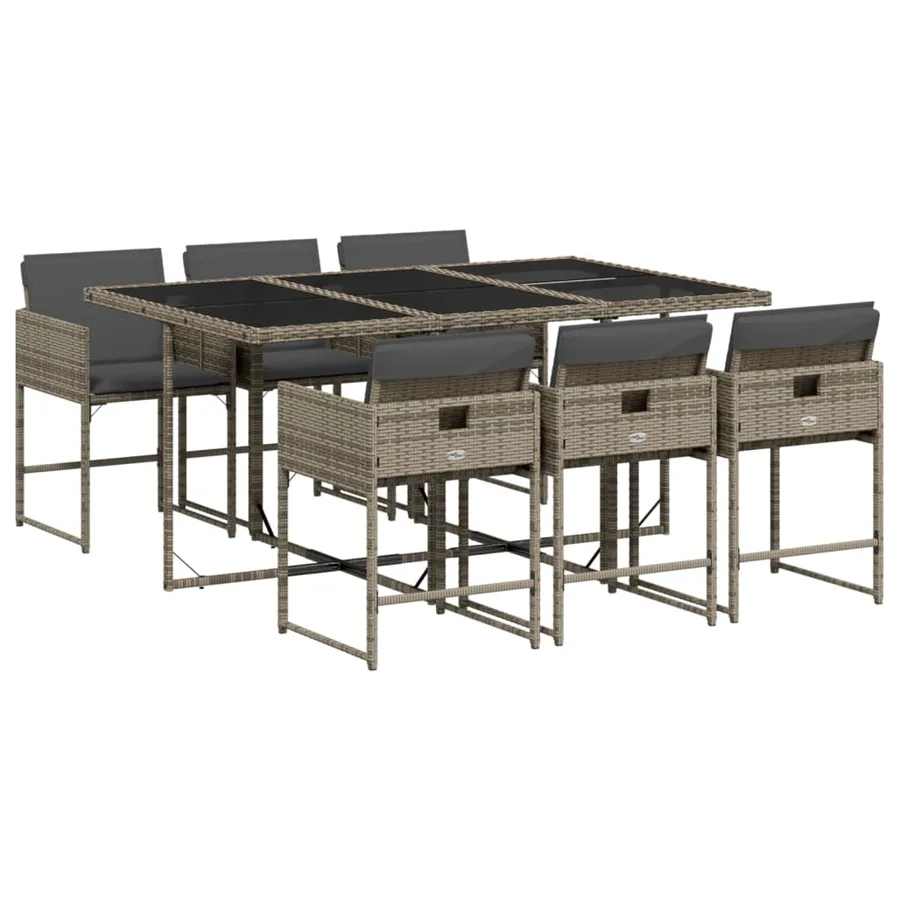 Ensemble à manger de jardin et coussins 7 pcs gris rotin - 2