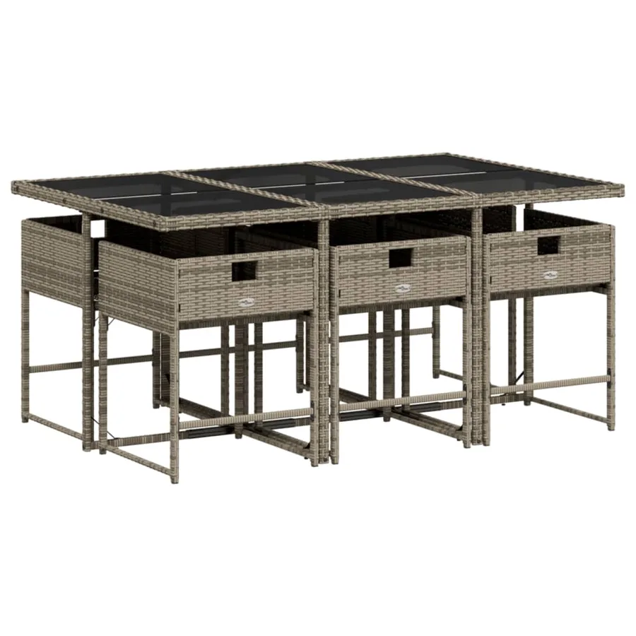 Ensemble à manger de jardin et coussins 7 pcs gris rotin - 4
