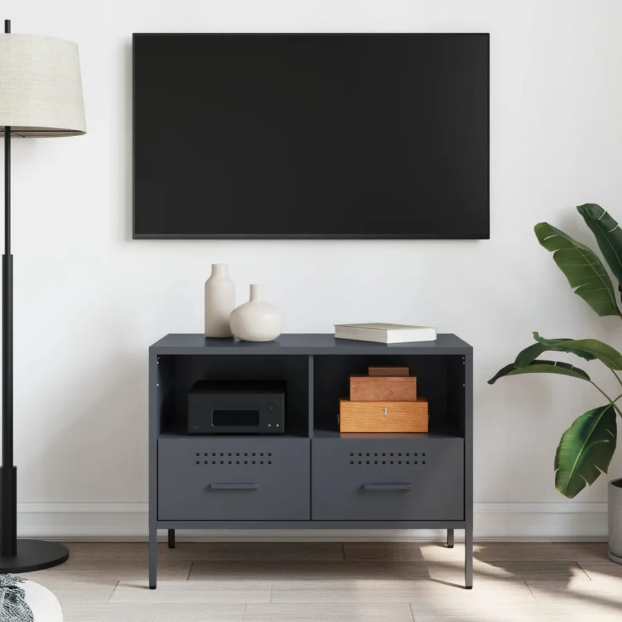 Meuble TV anthracite 68x39x50,5 cm acier - 3