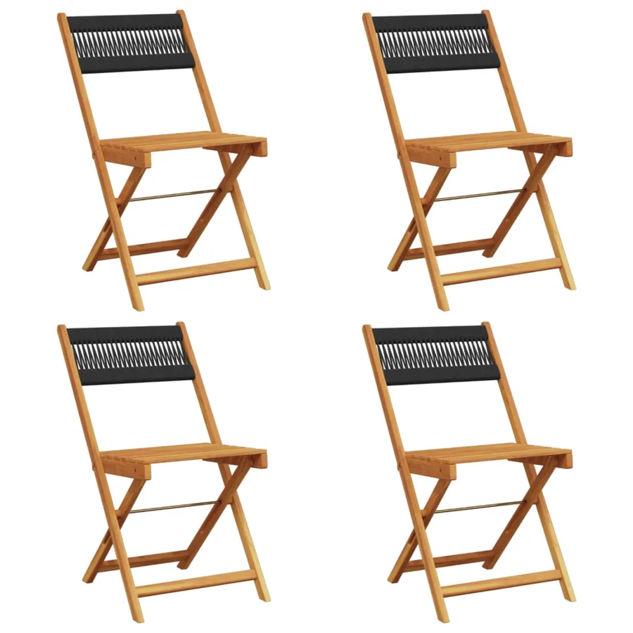Chaises de jardin pliantes lot de 4 noir bois d'acacia massif - 2