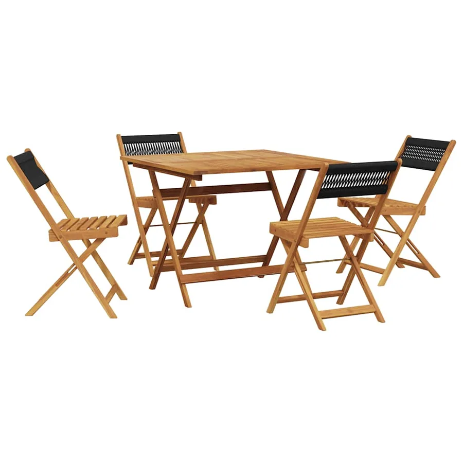 Ensemble à manger de jardin 5pcs noir polypropylène bois massif - 2