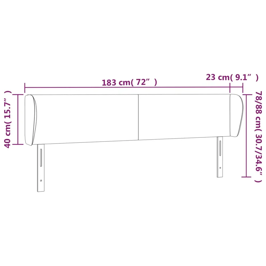 Tête de lit avec oreilles Noir 183x23x78/88 cm Velours - 9