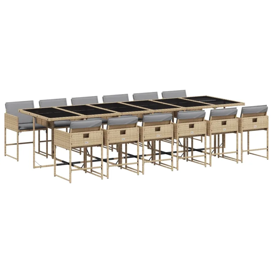 Ensemble à manger de jardin coussins 13 pcs mélange beige rotin - 2