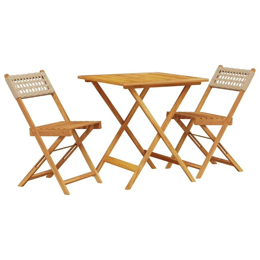 Ensemble de bistro 3 pcs beige résine tressée et bois massif - 2