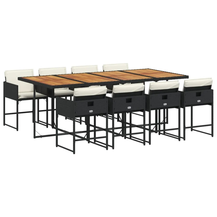 Ensemble à manger de jardin 9pcs coussins noir résine tressée - 2