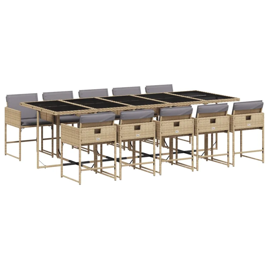 Ensemble à manger de jardin et coussins 11 pcs mélange beige - 2