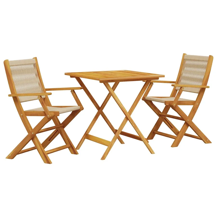 Ensemble de bistro 3 pcs beige polypropylène et bois massif - 2