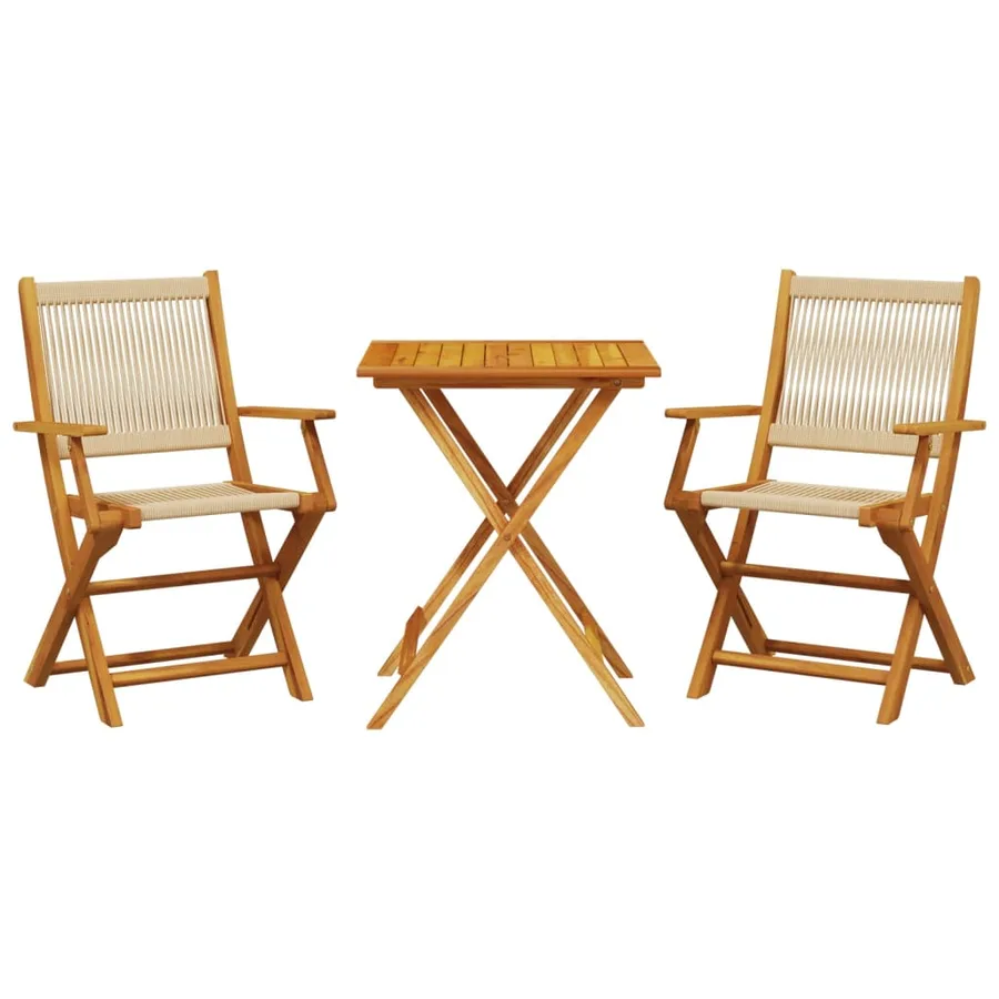 Ensemble de bistro 3 pcs beige polypropylène et bois massif - 2