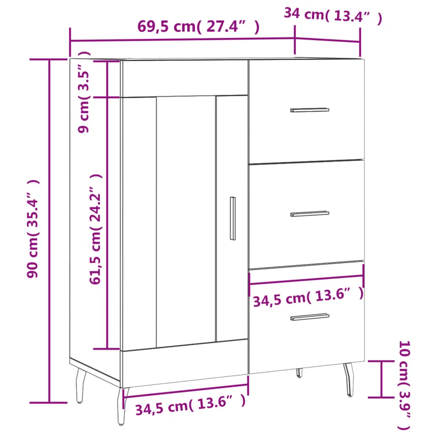 Buffet chêne marron 69,5x34x90 cm bois d'ingénierie - 14
