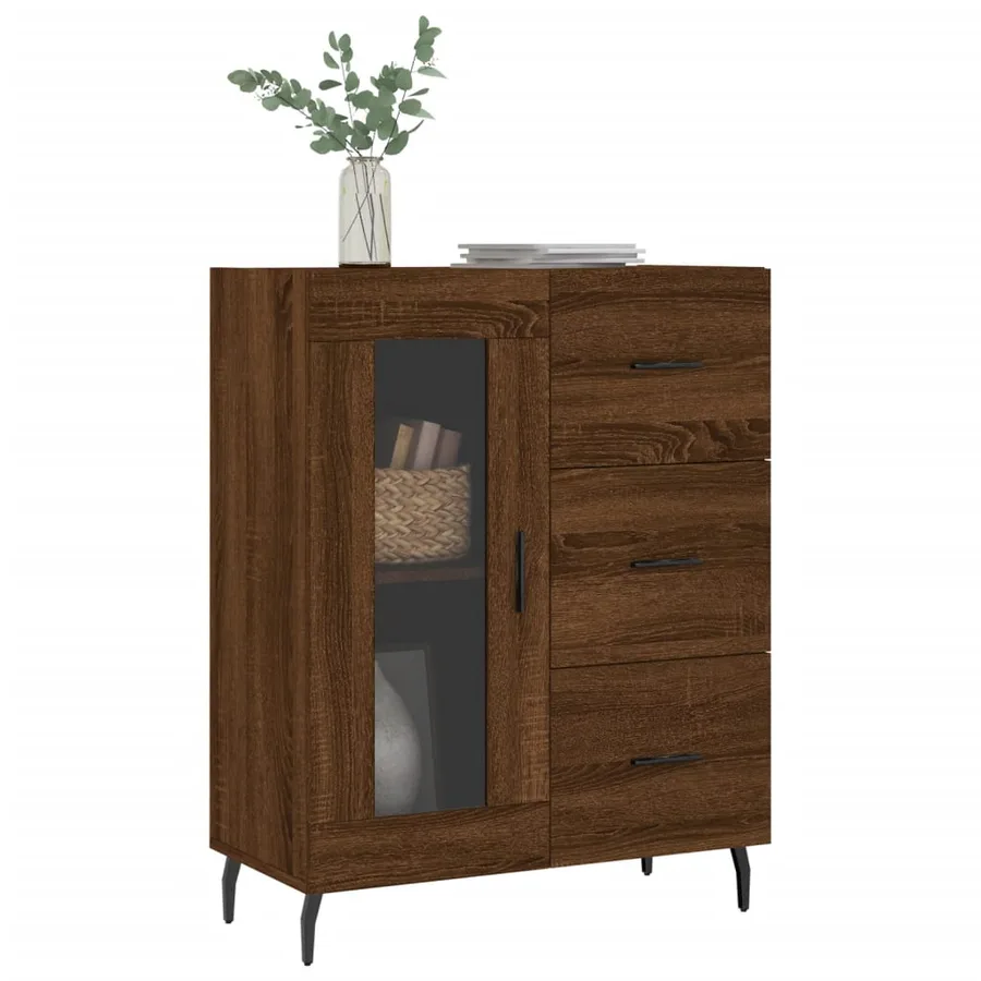 Buffet chêne marron 69,5x34x90 cm bois d'ingénierie - 3