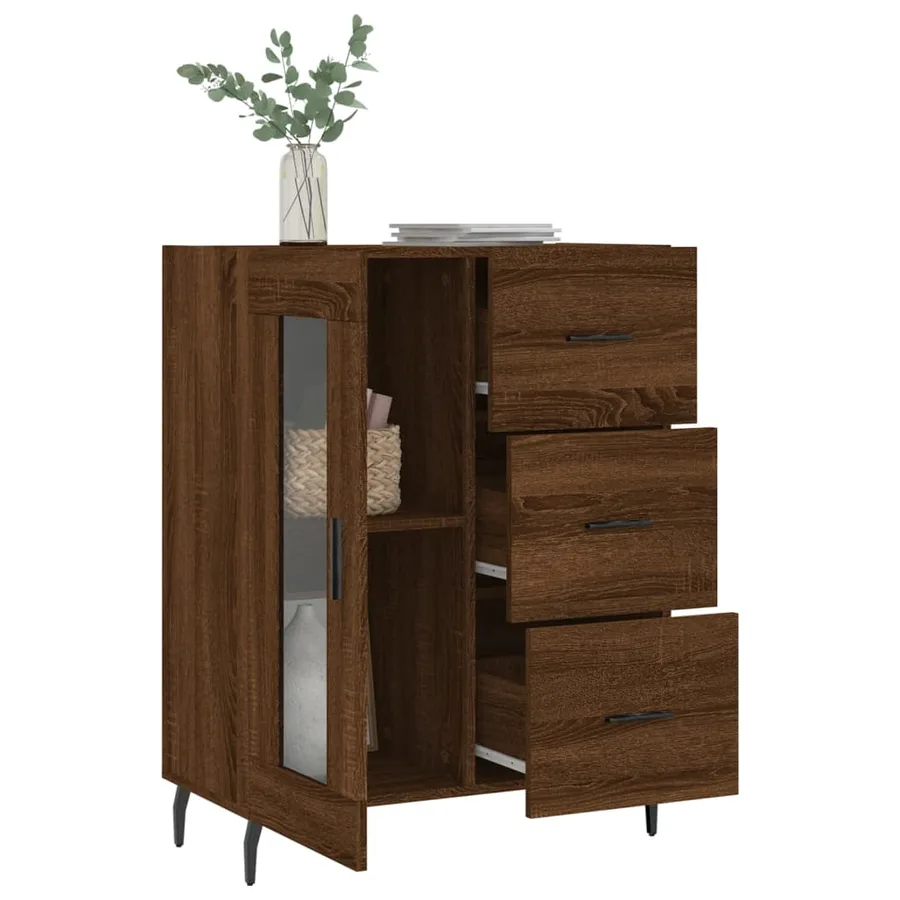 Buffet chêne marron 69,5x34x90 cm bois d'ingénierie - 4