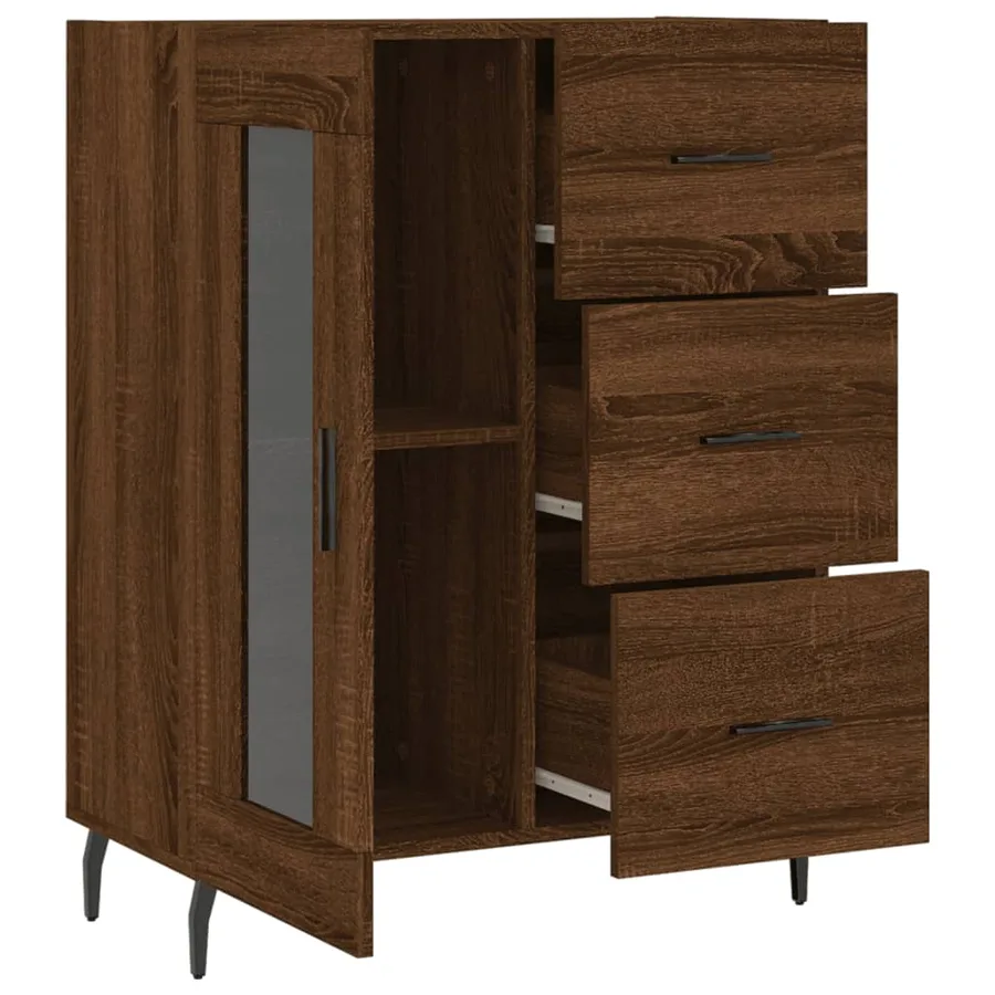 Buffet chêne marron 69,5x34x90 cm bois d'ingénierie - 6