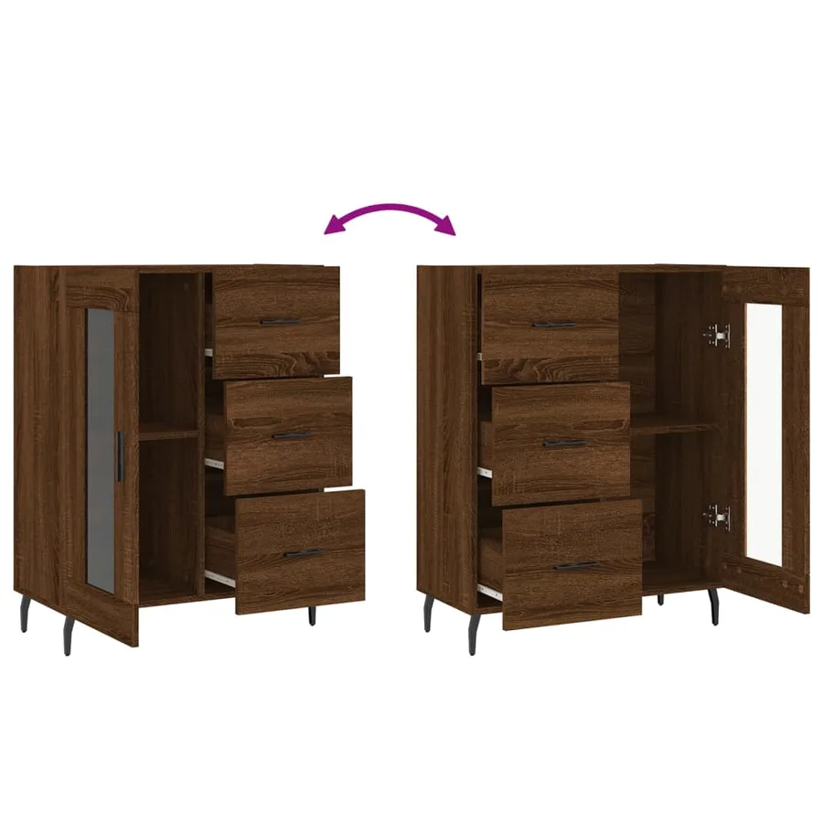 Buffet chêne marron 69,5x34x90 cm bois d'ingénierie - 9